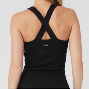 Alo Elevate Ribbed Black Crisscross Tank